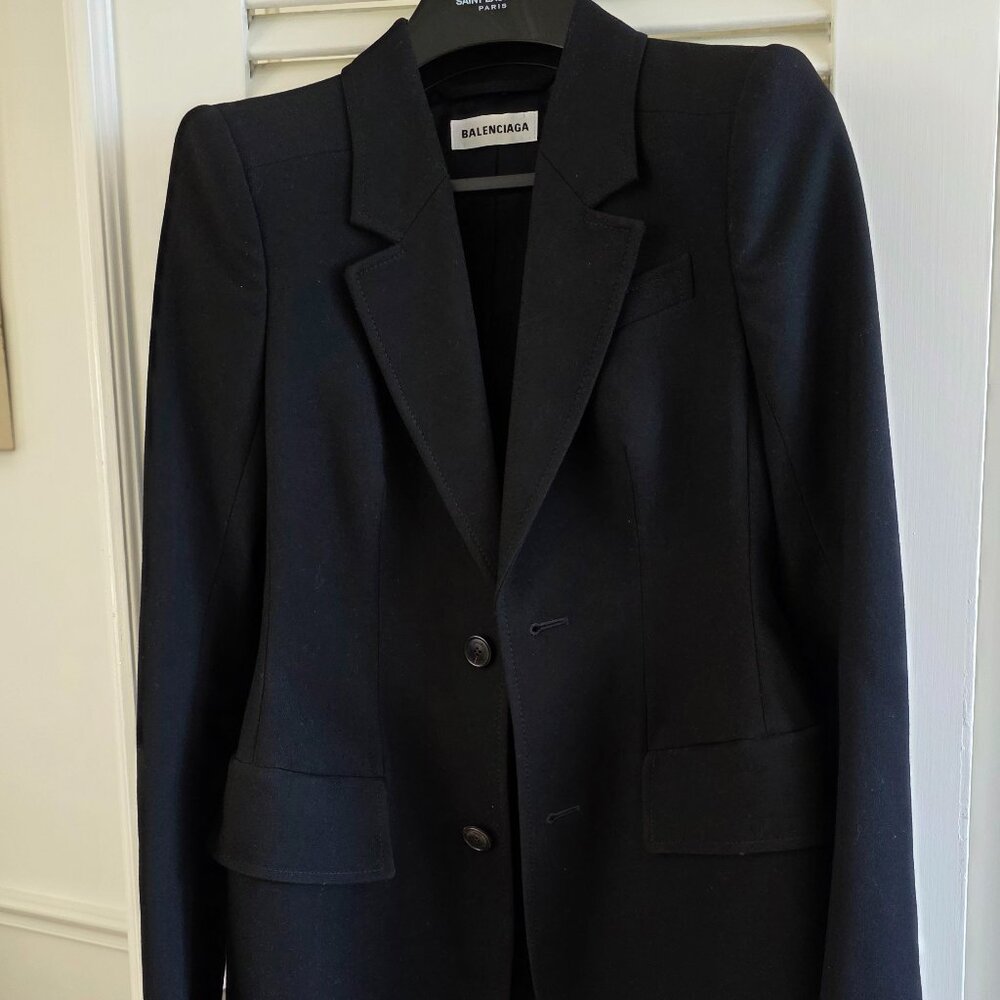 Balenciaga Hourglass Contour Black Wool Blazer Jacket Size 36